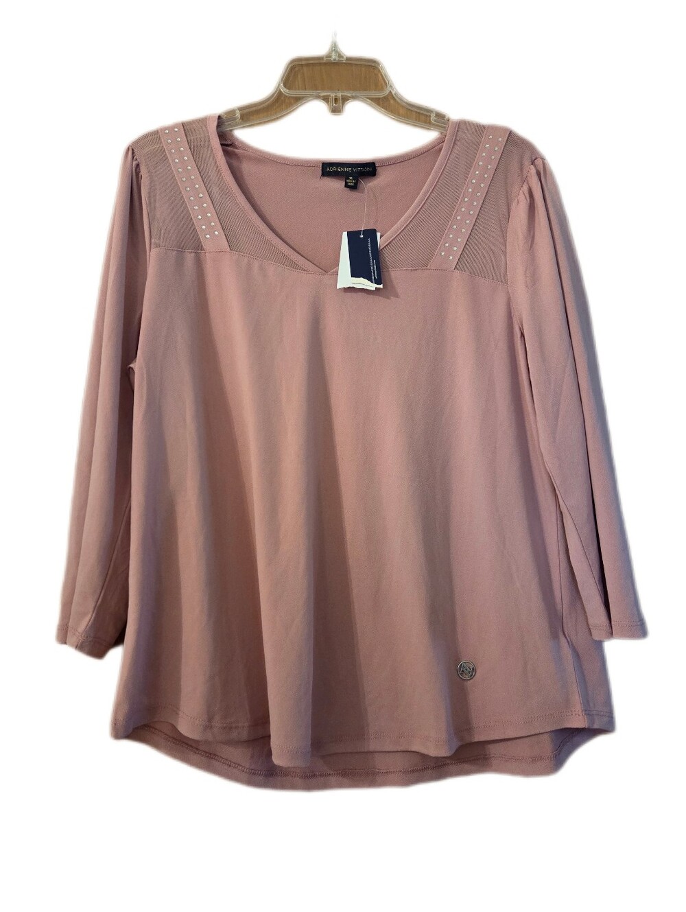 Adrienne Vittadini Mauve Mesh Jewels V Neck Tunic Cottagecore NWT size XL